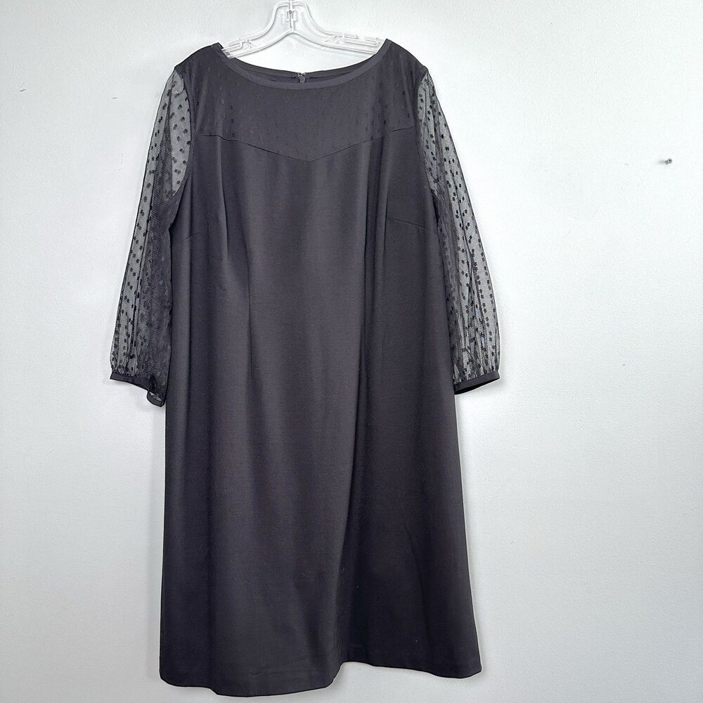 Talbots Dress Polka Dot Midi Sheath Stretch Womens 16W Black Party Whimsigoth